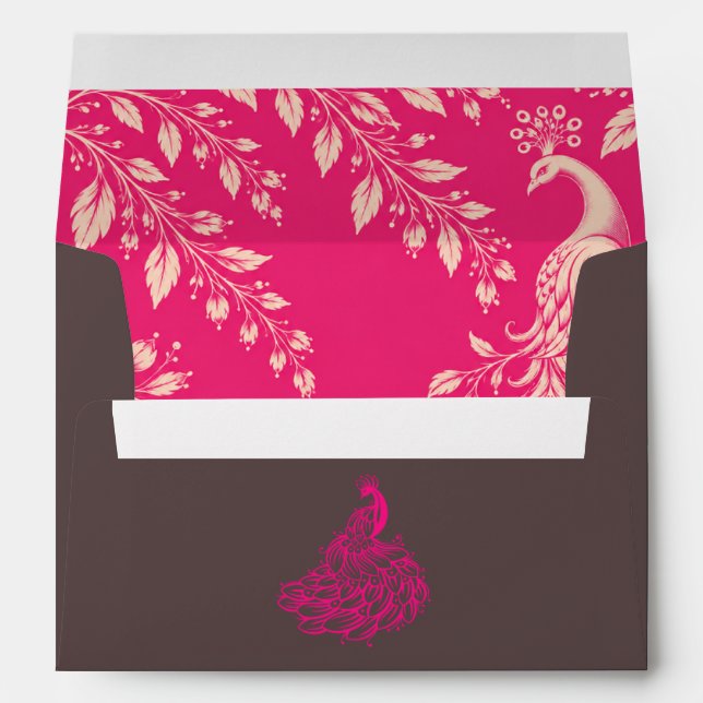 Wedding Peacock Botanical | Pink Couture Envelope (Back (Bottom))
