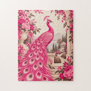Wedding Peacock Botanical   Pink Couture Jigsaw Puzzle