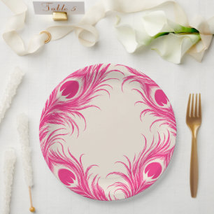 Wedding Peacock Botanical Pink Couture Paper Plate