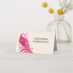 Wedding Peacock Botanical Pink Couture Place Card