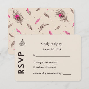 Wedding Peacock Botanical Pink Couture RSVP Card