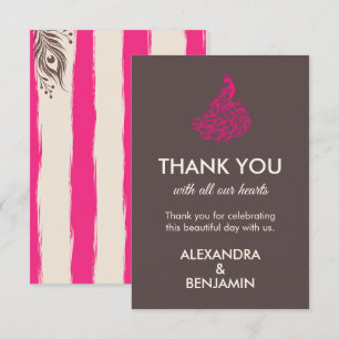 Wedding Peacock Botanical Pink Couture Thank You Card