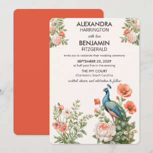 Wedding Peacock Botanical Vintage Floral Art Invitation