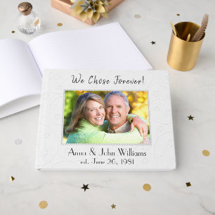 Wedding Pearl Photo Frame On Embossed White  Guest Book