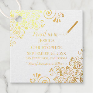 Wedding Pencil us In Save the Date Frilly Elegant Favour Tags