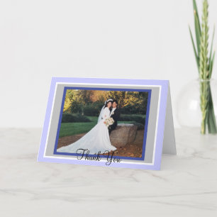 Wedding Periwinkle Monogram Photo Thank You Cards