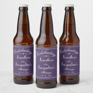 Wedding Personalised Chic Vintage Dusty Purple Beer Bottle Label