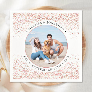 Wedding Personalised Rose Gold Glitter Photo Napkin