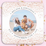 Wedding Personalised Rose Gold Glitter Photo  Square Paper Coaster<br><div class="desc">Add the finishing touch to your wedding with these cute custom photo wedding coasters . Perfect for your wedding after party and reception, and as wedding favours for your guests. Customise these photo dog wedding paper coasters with your favourite wedding photo, dog of honours photo, or your newlywed photo with...</div>
