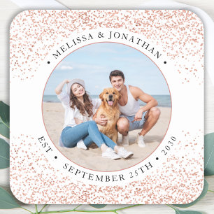 Wedding Personalised Rose Gold Glitter Photo Square Sticker