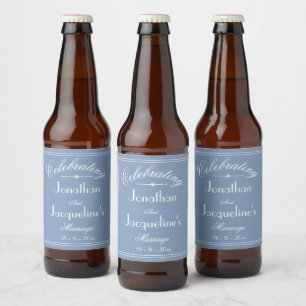  Wedding Personalised Vintage Chic Dusty Blue Beer Bottle Label