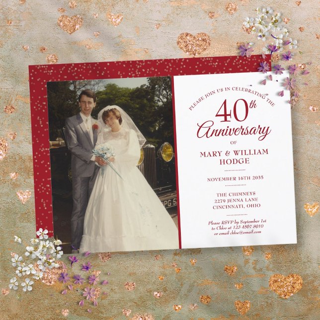 Wedding Photo 40th Anniversary Elegant Ruby Invitation (Wedding Photo 40th Anniversary Elegant Ruby Invitation)