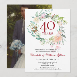 Wedding Photo 40th Ruby Anniversary Roses Garland  Invitation
