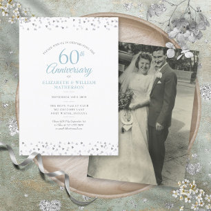 Wedding Photo 60th Anniversary Hearts Confetti Invitation