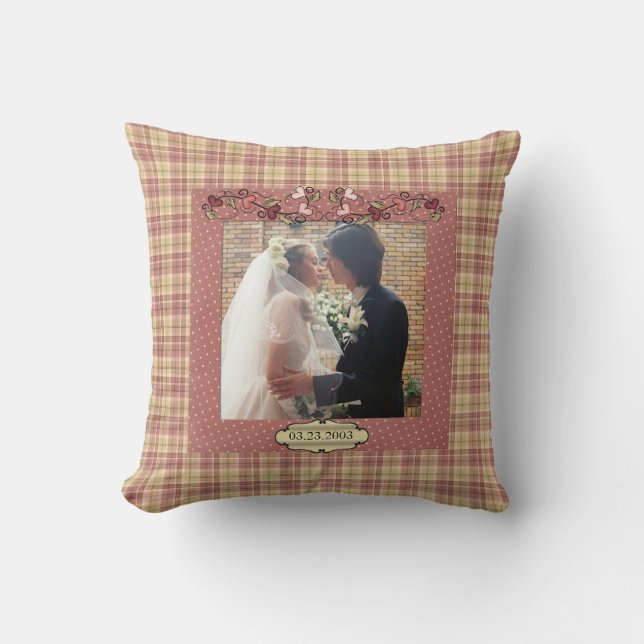 Wedding Photo and Date Throw Pillow (Front)