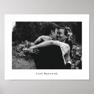 Wedding Photo and Typewriter Caption Just Married Poster