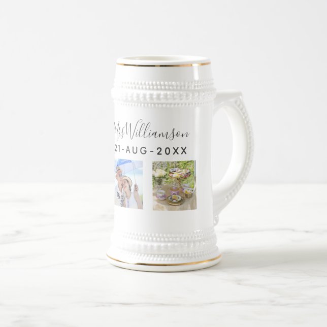 Wedding Photo Anniversary Gift - Personalised Beer Stein (Front Right)