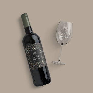  Wedding photo arch watercolor botanical mr & mrs Wine Label