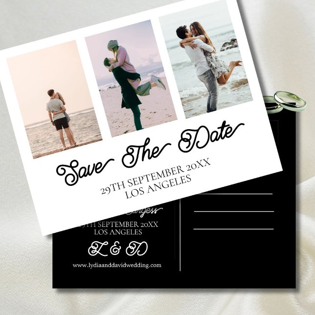 Wedding Photo  Black  White Save The Date  Holiday Postcard (Creator Uploaded)