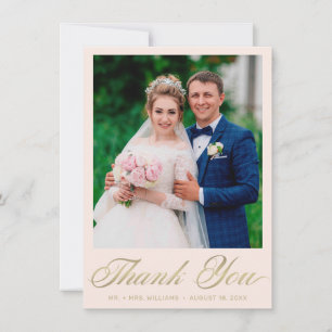 Wedding Photo Blush Elegant Gold Script Thank You Card
