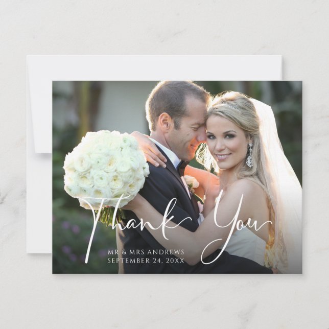 Wedding Photo Blush Pink Floral Thank You Card (Front)