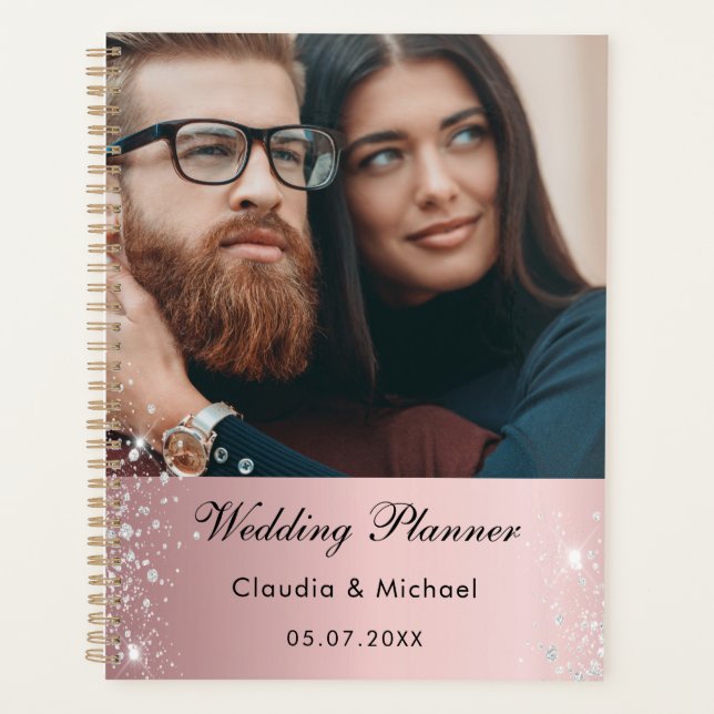 Wedding photo blush pink glitter bride 2023 planner (Front)
