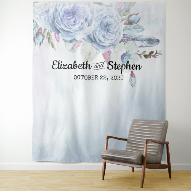 Wedding Photo Booth Backdrop Boho Floral Feathers Tapestry (In Situ)