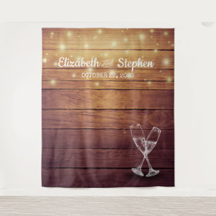 Wedding Photo Booth Backdrop Champagne Glass Wood Tapestry