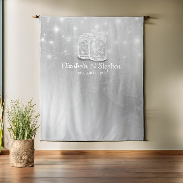 Wedding Photo Booth Backdrop Chic Mason Jars Light Tapestry (Creator Uploaded)