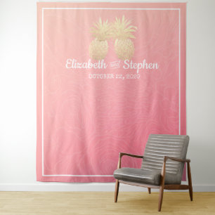 Wedding Photo Booth Backdrop Gold Pineapple Couple Tapestry