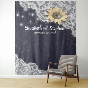 Wedding Photo Booth Backdrop Lace Sunflower Lights Tapestry