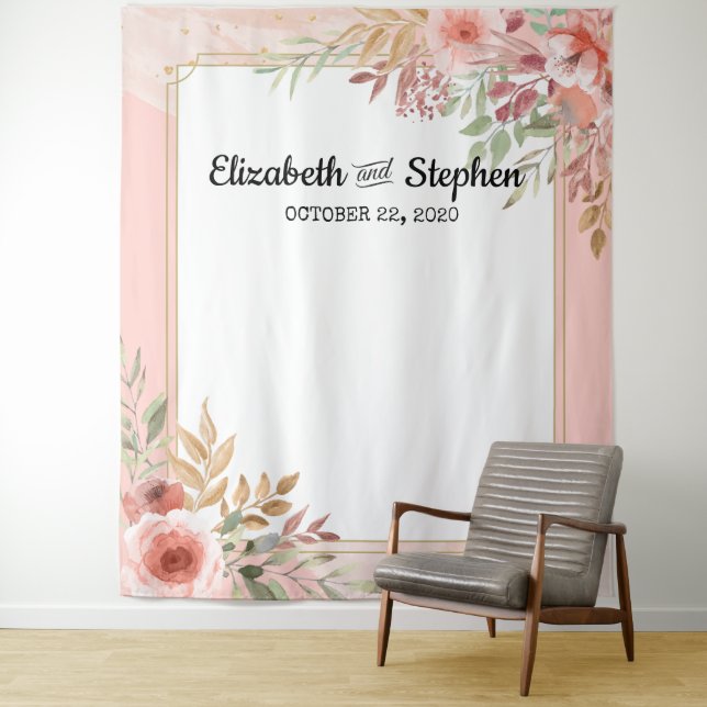 Wedding Photo Booth Backdrop Modern Elegant Flower Tapestry (In Situ)