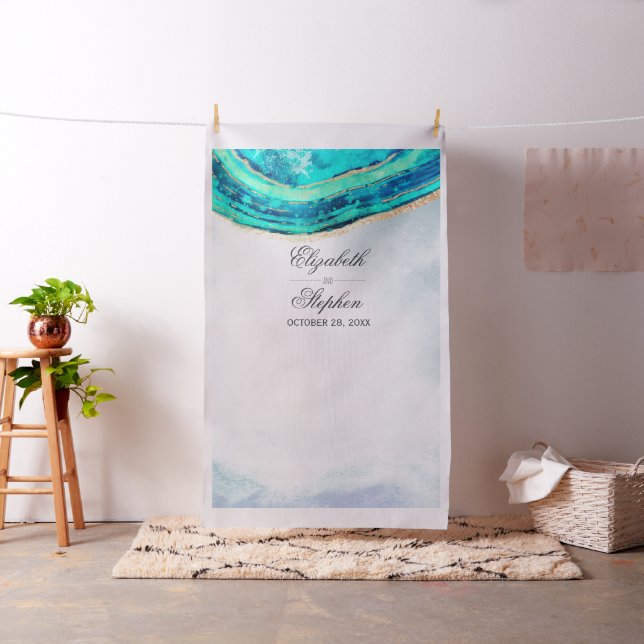 Wedding Photo Booth Backdrop Teal Gold Agate Geode (In Situ)