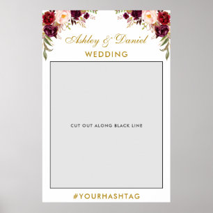 Wedding Photo Booth Prop Gold Burgundy Poster