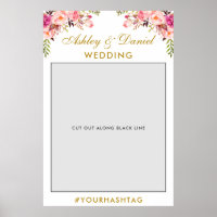 Wedding Photo Booth Prop | Gold Pink Floral
