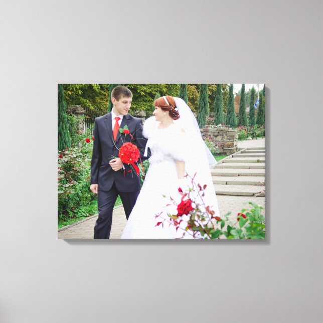 Wedding Photo Bride & Groom Add Date Names Canvas Print (Front)