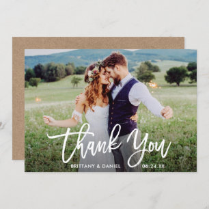 Wedding Photo Brush Script Kraft Thank You Card