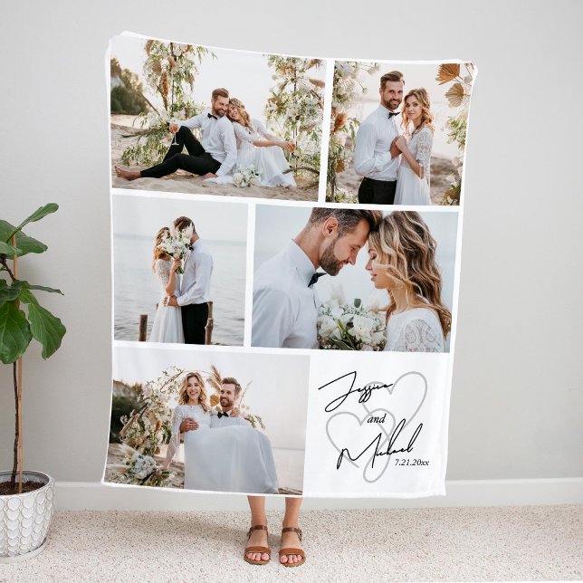 Wedding Photo Calligraphy Collage Keepsake Fleece Blanket (Creator Uploaded)