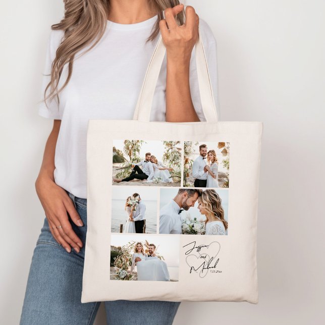 Wedding Photo Calligraphy Collage Keepsake Tote Bag (Creator Uploaded)
