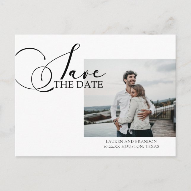 Wedding Photo Calligraphy Save the Date  Announcement Postcard (Front)