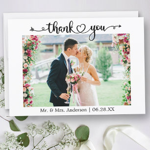 Wedding Photo Calligraphy Script Heart  Thank You Card