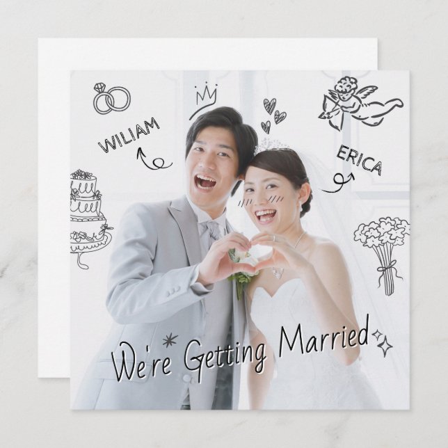 Wedding photo clip art hand drawn sketch fun  invitation (Front/Back)