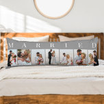 Wedding Photo Collage 7 Picture Grey White MARRIED Body Cushion<br><div class="desc">Custom wedding photo body pillow with MARRIED printed in elegant typography. The design has a neutral colour palette in grey and white - which you can edit to suit your home decor. (Message me if you need assistance.) The photo template is set up for you to add 7 of your...</div>