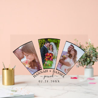 Wedding Photo Collage Fan Shape Custom Name Date Acrylic Sign