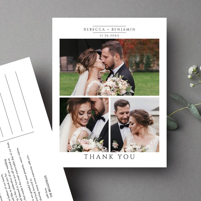 Wedding Photo Collage Minimalist Thank You Postcard (Wedding Photo Collage Thank You Postcard)