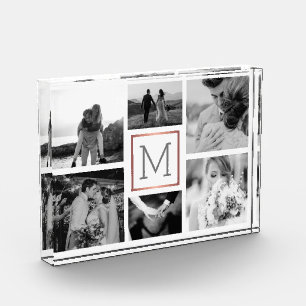 Wedding Photo Collage Monogram Black & White Block