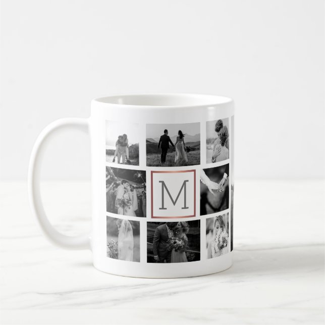 Wedding Photo Collage Monogram Black & White Coffee Mug (Left)