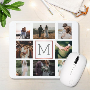 Wedding Photo Collage Monogram Mouse Pad