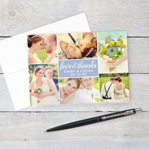 Wedding Photo Collage Periwinkle Blue Thank You Card