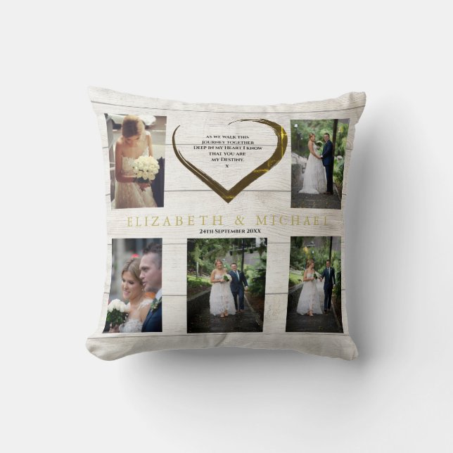 Wedding Photo Collage Rustic Simple Heart Quote Cushion (Front)